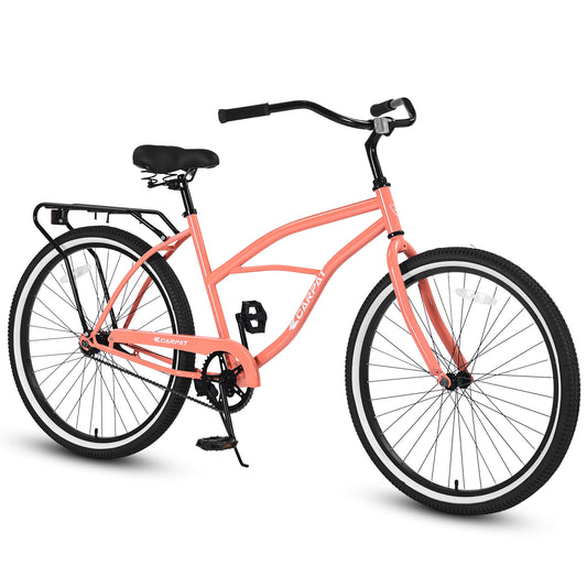 S26204 26 Inch Beach Cruiser Bike For Men And Women, Steel Frame, Single Speed Drivetrain, Upright Comfortable Rides, Multiple Colors