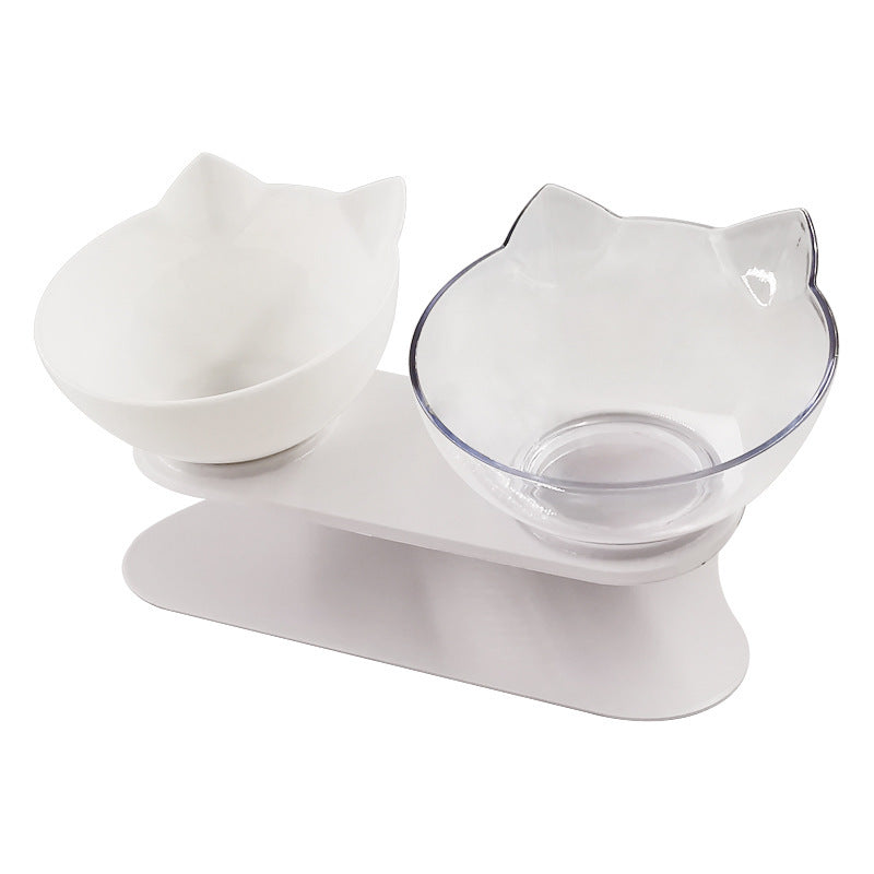 New Inclined Food Cat Ear Oblique Mouth Transparent Single Pet Bowl White transparent Double bowl Q1pcs