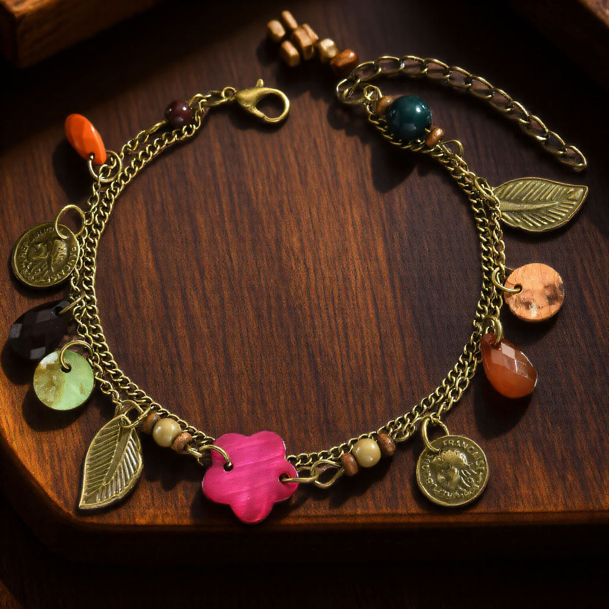 Bohemian Vacation Style Leaf Alloy Opal Anklet