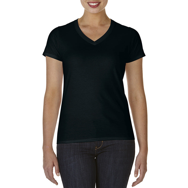 Ladies V-Neck T-Shirt Casual Breathable Bottoming Export Short Sleeve Black