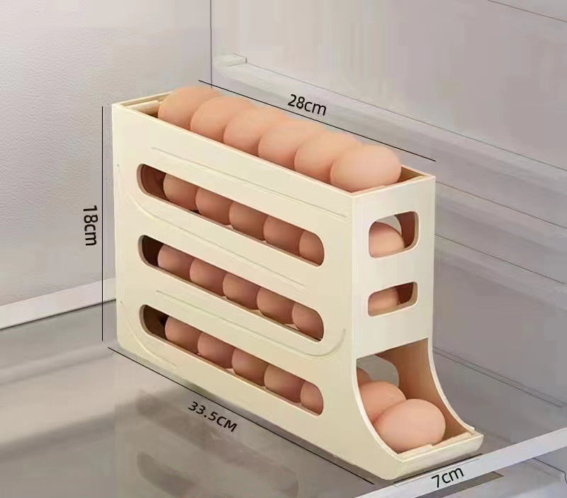 Refrigerator 4-Layer Automatic Egg Roller Sliding Egg Tray Refrigerator Side Door Large Capacity Holder Egg Storage Box Kitchen Gadgets Small Yellow Without packing 1PC