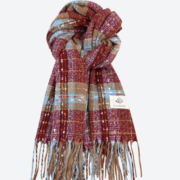 Autumn And Winter Warm Versatile Atmosphere Christmas Red Grid Scarf For Women Camel Blue