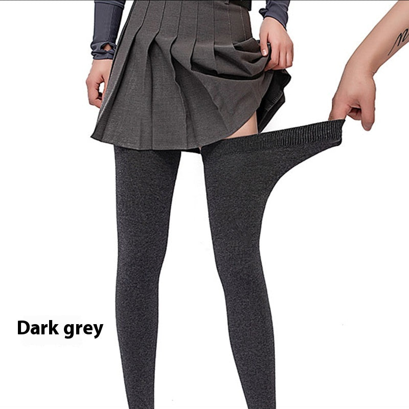 Autumn And Winter Plus Size Extended Cotton Over-the-knee Thigh Warm Socks Dark Gray Free Size