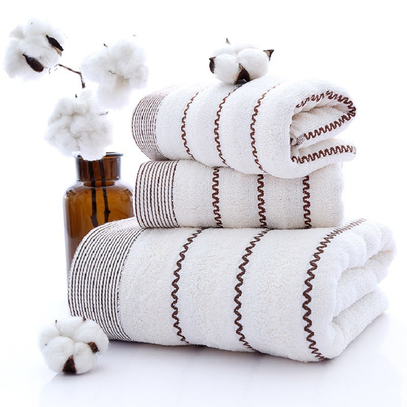 Cotton Three-piece Towel Veneer Cloth Thickened Hotel Bath Towel Embroidery White Water Pattern 35X75cm And 70X140cm