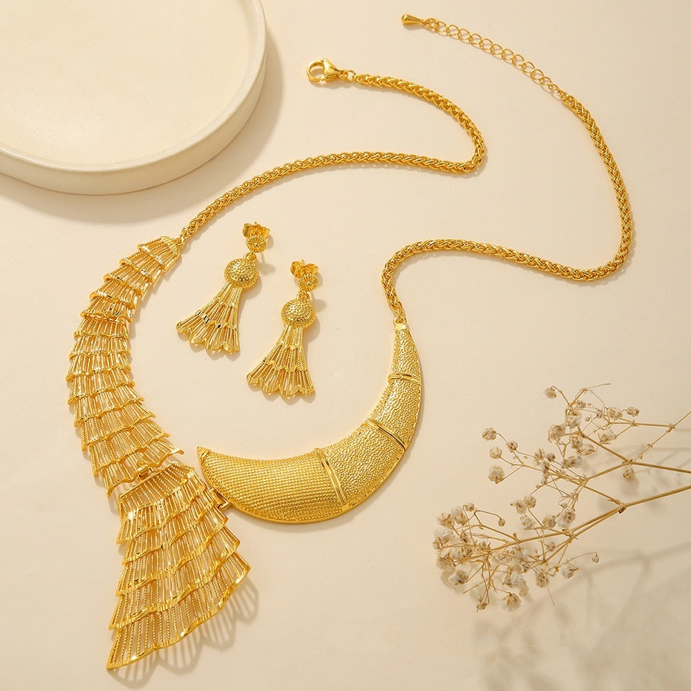 Bridal Necklace Earrings Hollow Carved Jewelry 8color