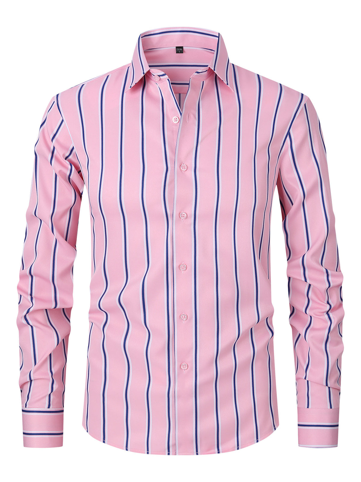 Men's Striped All-matching Ice Silk Long Sleeve Shirt 05 Pink Stripes