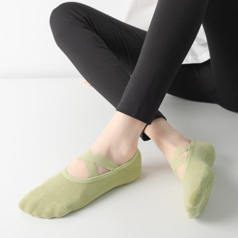 Non-slip Glue Women's Antibacterial Cotton Cross Strap Yoga Socks