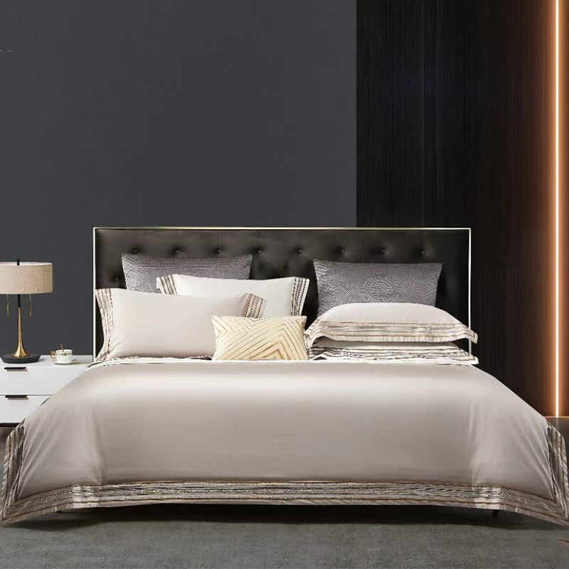 Light Luxury Solid 140 Thread Count Embroidery Solid Four Piece Bedding Set Khaki