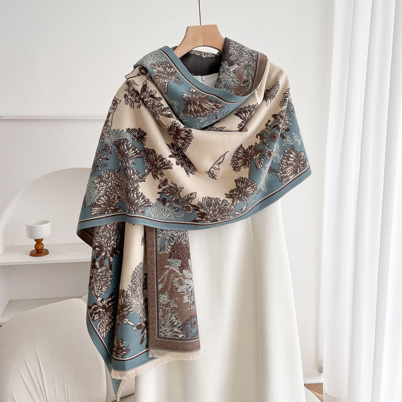 Warm Scarf Fashionable Outerwear Sweet Cute Double-sided Shawl Daisy Light Blue M