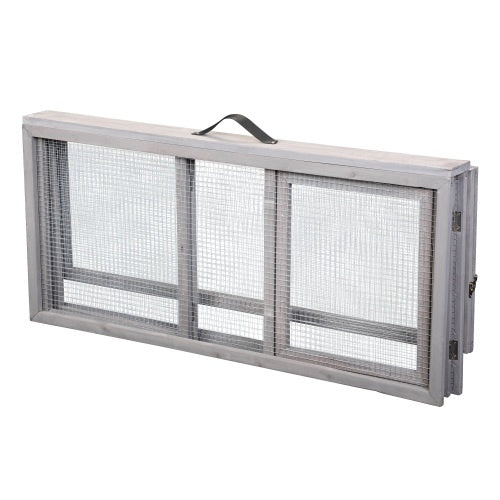 Folding Rabbit Hutch With Perch Pole, Wooden Foldable Guinea Pig Runway, Outdoor Rabbit Cage, Portable, Grey