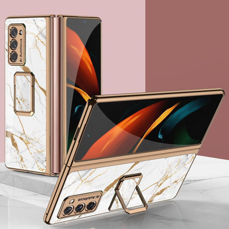 Folding Vertical Clock Phone Case Full Inclusive Personality Male Gold line white SM Galaxy Z Fold2