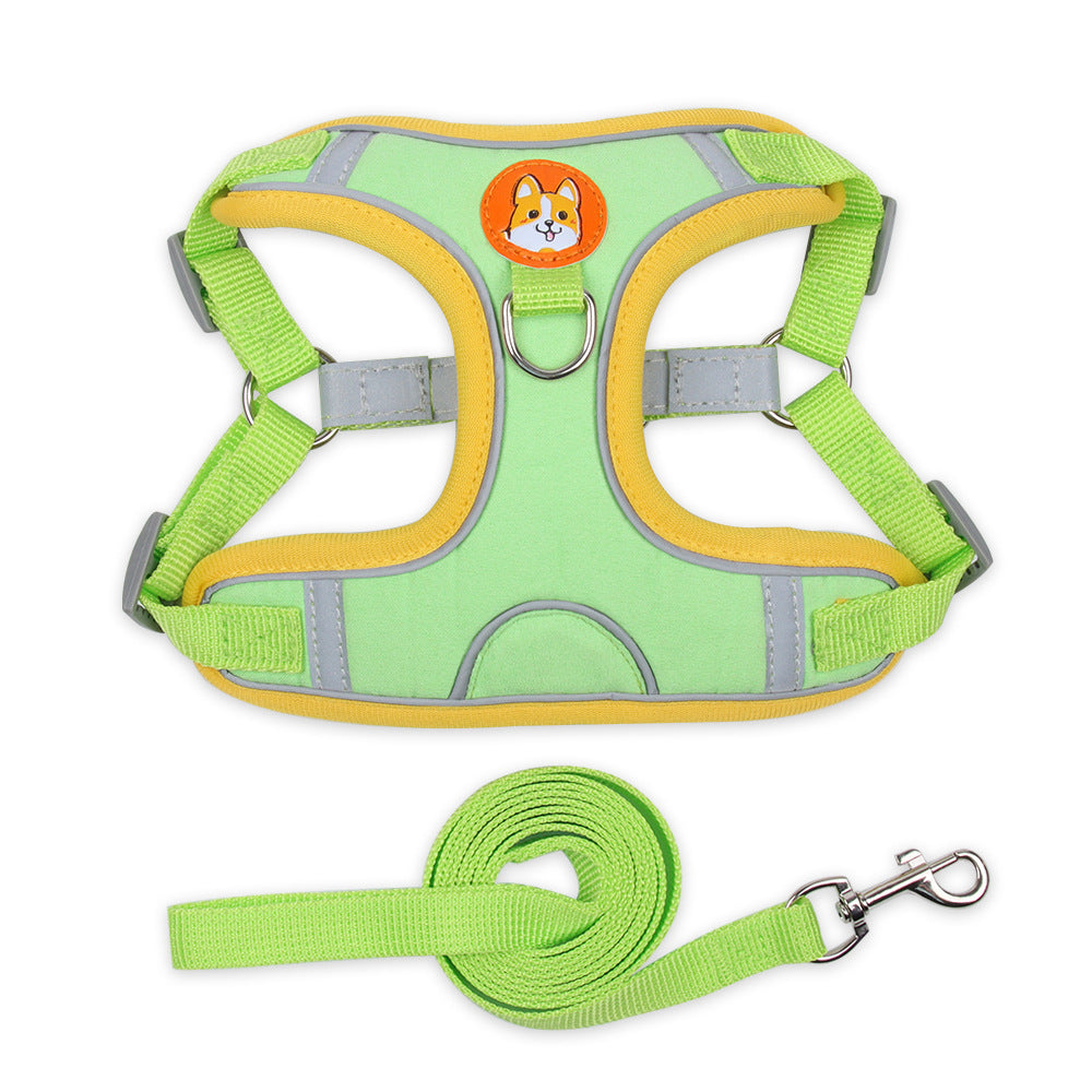 Dog Harness Cat Harness Reflective Dogs Leashs Soft Mesh Chest Strap Green