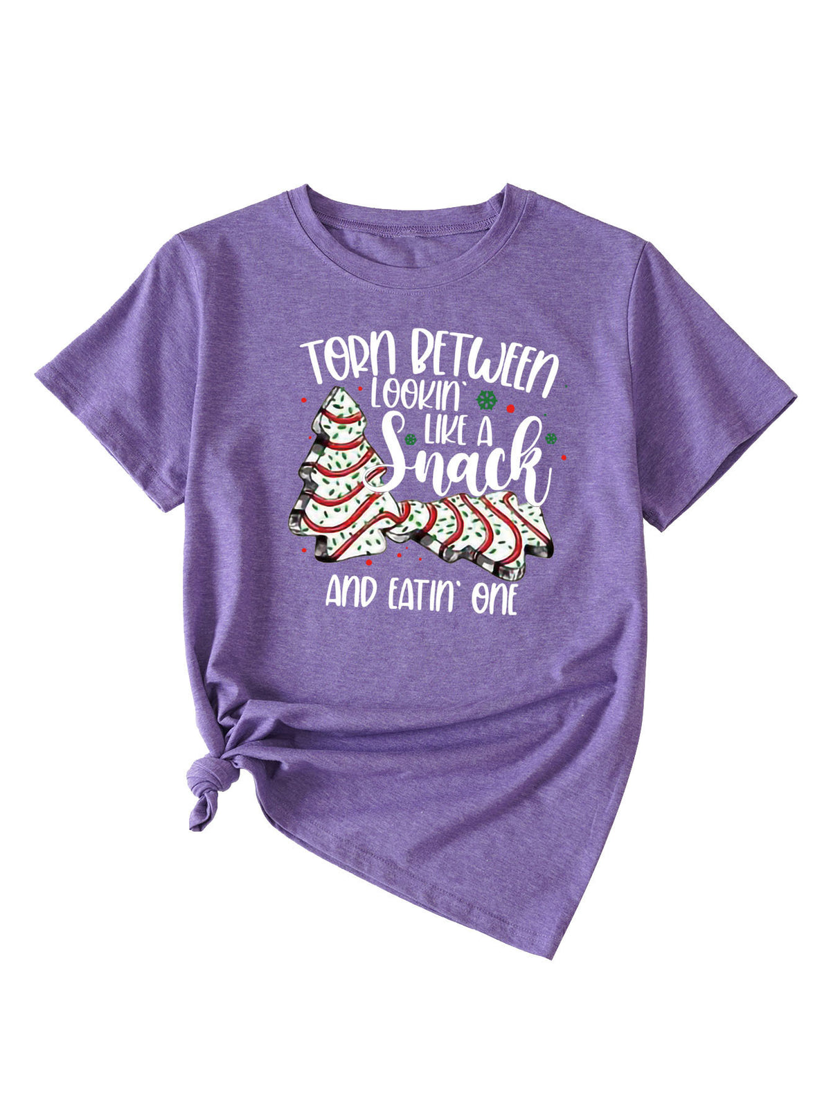 Simple Pattern Printing Ladies Round Neck Short Sleeve Tops Purple white color