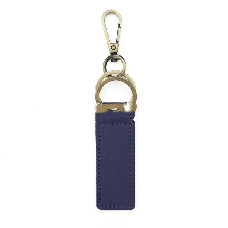Solid Color Leather Double Ring Keychain Laser Engraving Purplish Blue
