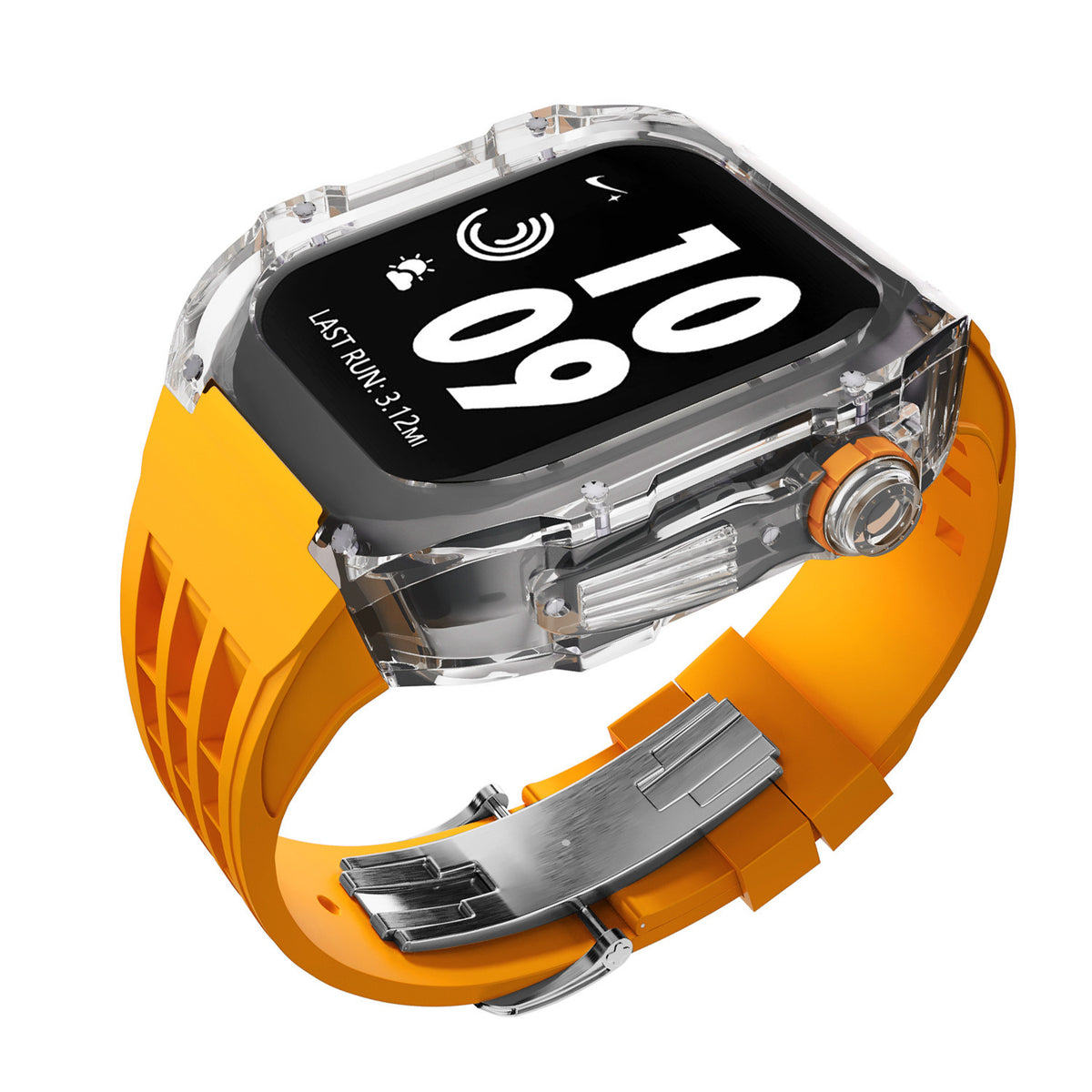 Crystal Transparent Case Fluorine Rubber Strap Transparent Orange
