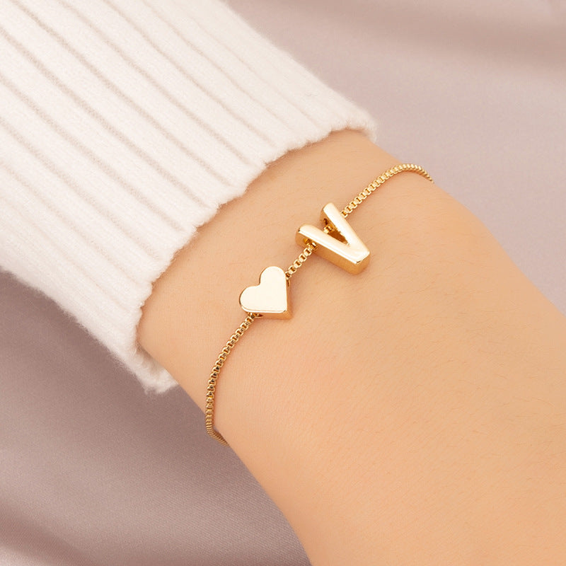 Bracelet Heart-shaped English Letters Letter V