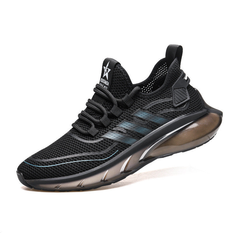 Men's Breathable Fly Woven Shock Absorption Sports Casual Shoes Openwork black