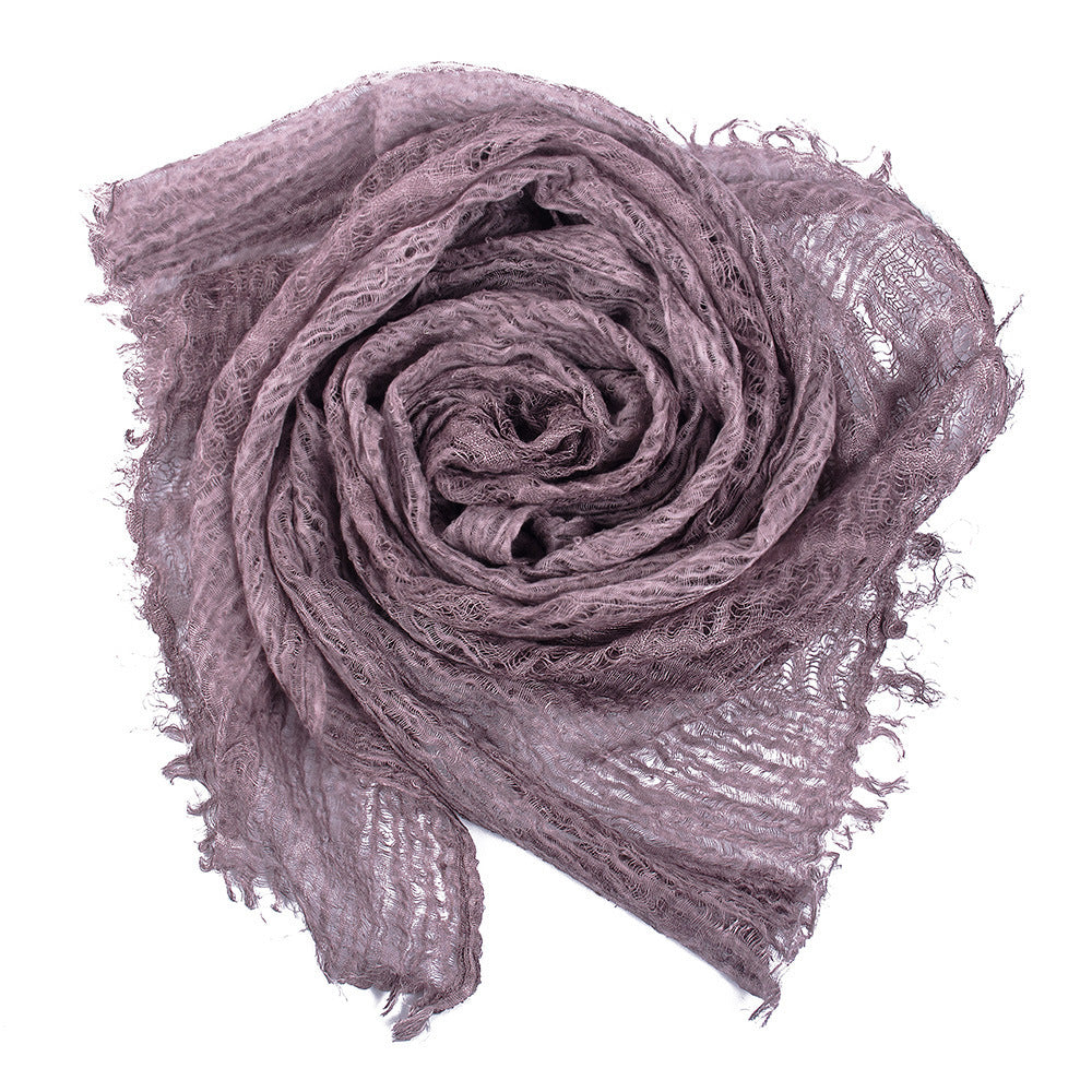 Solid Color Linen Scarf Retro Style Tassel Shawl For Women Ash Purple 190x80cm