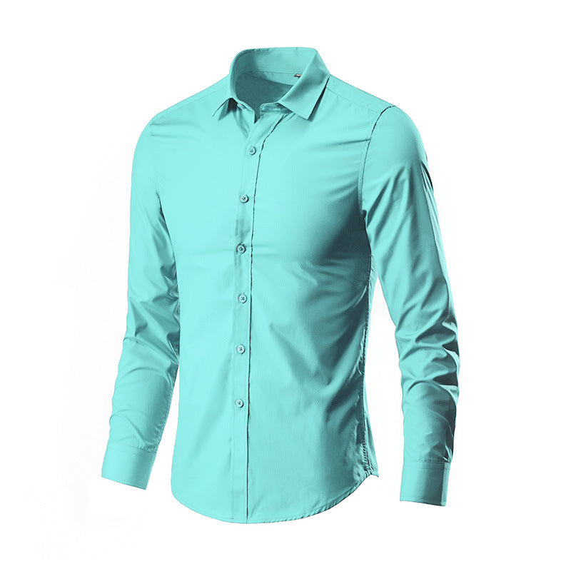 Simple Trendy Long-sleeve Slim Shirt Light Green