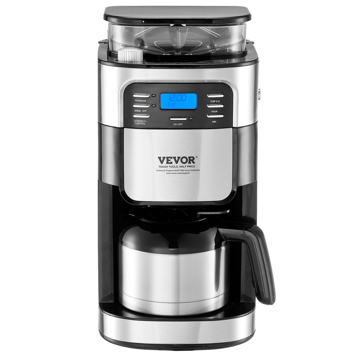 VEVOR 8-Cup Coffee Maker Drip Coffee Machine With 24-Hour Timer For Auto Brew Black and Silver