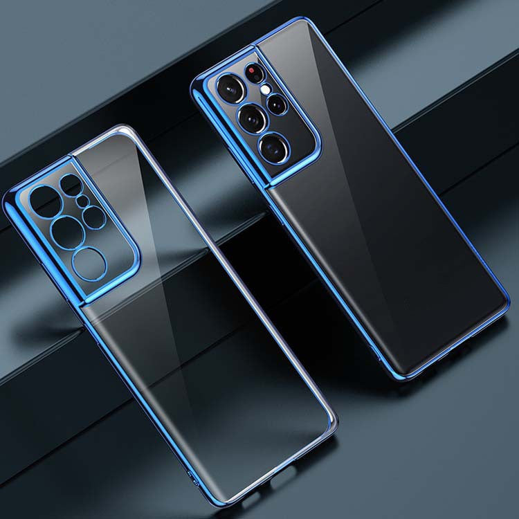 S21 Mobile Phone Case Electroplating Transparent Ultra-thin All-inclusive Anti-fall Soft Shell Blue