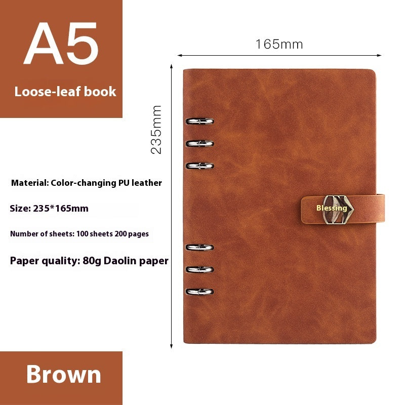 A5 Notebook Loose-leaf Removable Notepad Business Office Meeting A5 Brown Blessing Buckle