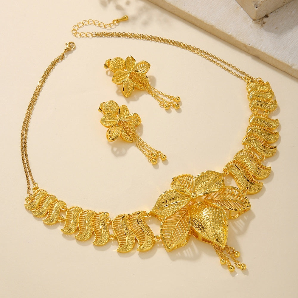 Bridal Necklace Earrings Hollow Carved Jewelry 6color