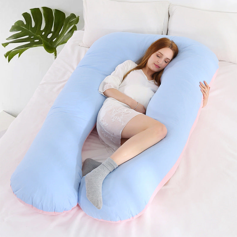 U-shaped Color Matching Belly Support Pregnant Women Pillow Sleeping Pillow Side Lying Back Pillow Blue Pink