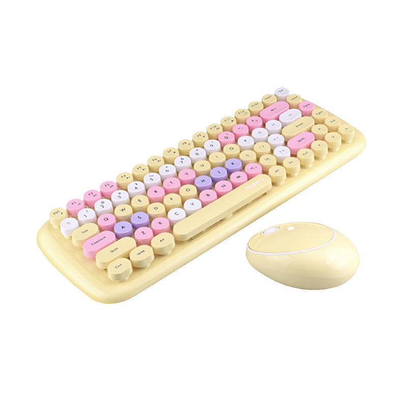 Office Mini Wireless 2.4G Keyboard Mouse Set Yellow