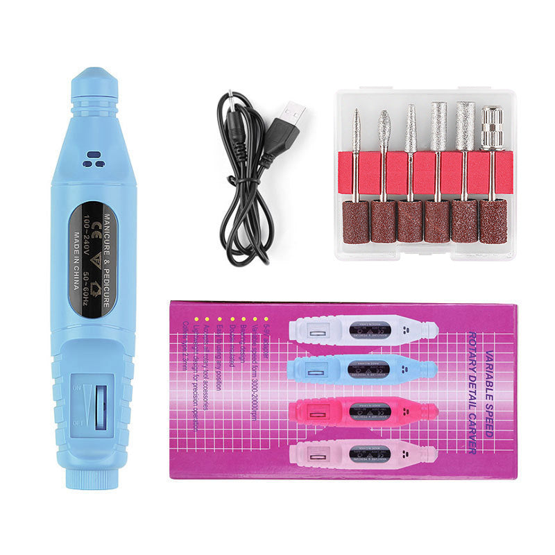 Nail Pen Polisher USB Cable Portable Manicure Sharpener Nail Tools Blue USB
