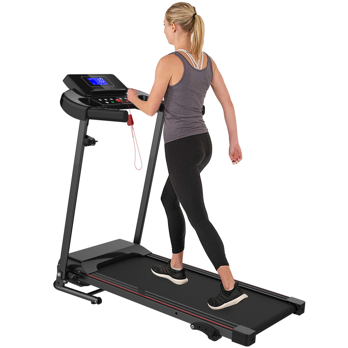 With Tilt Electric Treadmill, Foldable Treadmill Exercise Walking Machine, Suitable For Apartment Home Office Jogging Compact Folding Treadmill, Walking Pad, Easy Assembly, 12 Preset Programs, 2 Wheel Black