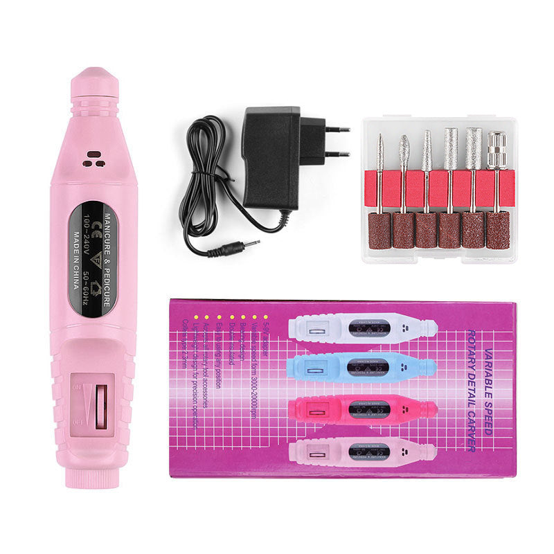 Nail Pen Polisher USB Cable Portable Manicure Sharpener Nail Tools Pink EU