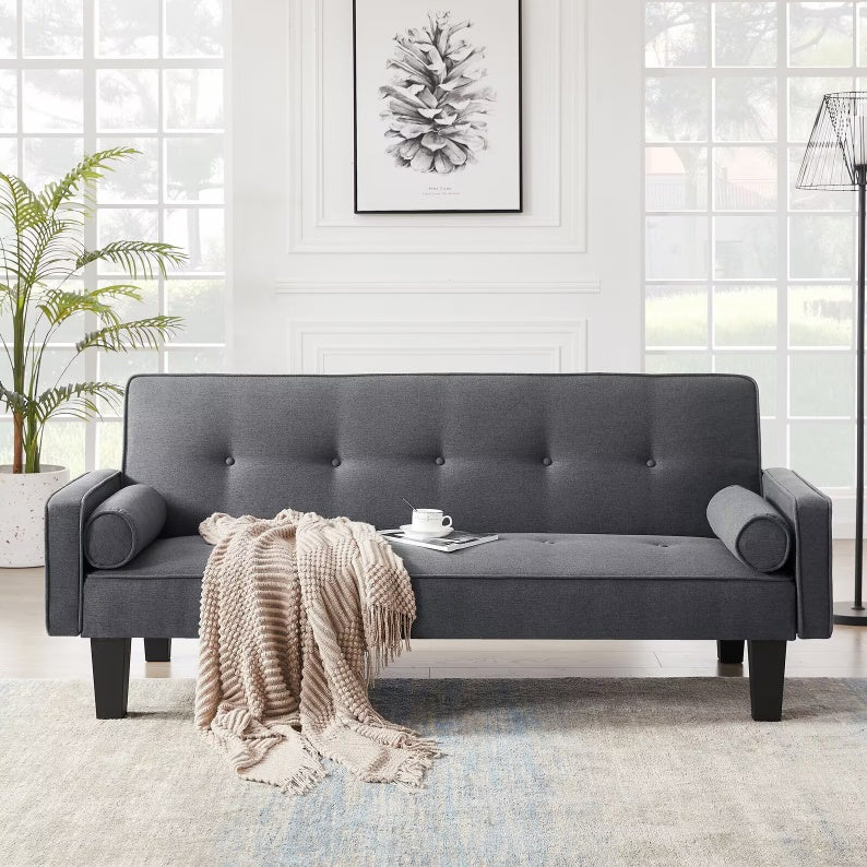 Fabric Sofa, Medieval Love Seat Sofa Furniture, With Pillows, Living Room Button Tufted Sofa, Pull Point Design Dark gray