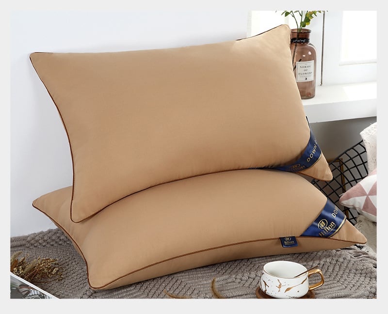Hilton Hotel Feather Velvet High Rebound Pillow Pillow Core Household Adult Single Neck Pillow Fiber Pillow Core One-sided smooth camel bilateral middle pillow