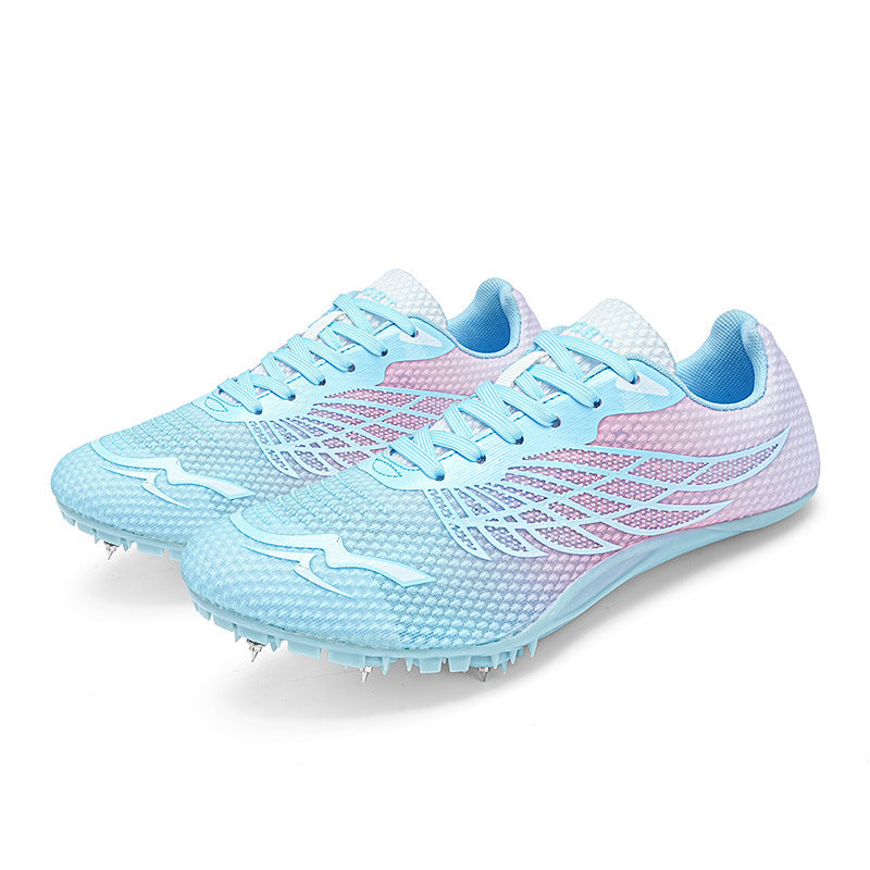 Male And Female Students Professional Competition Sports Track And Field Spiked Shoes White Light Blue