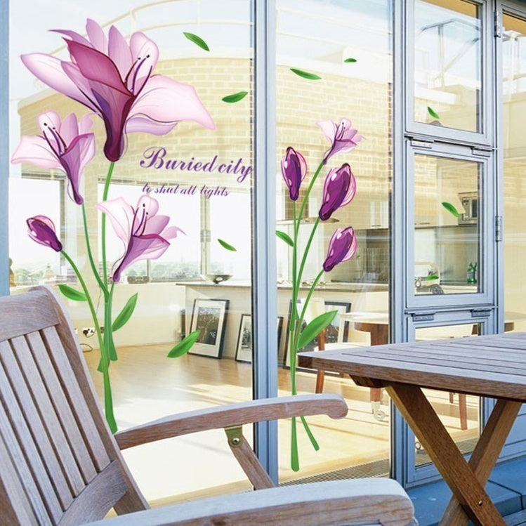Wall Sticker Purple Flower Self-adhesive Romantic TV Wall Decoration Removable 1pcs