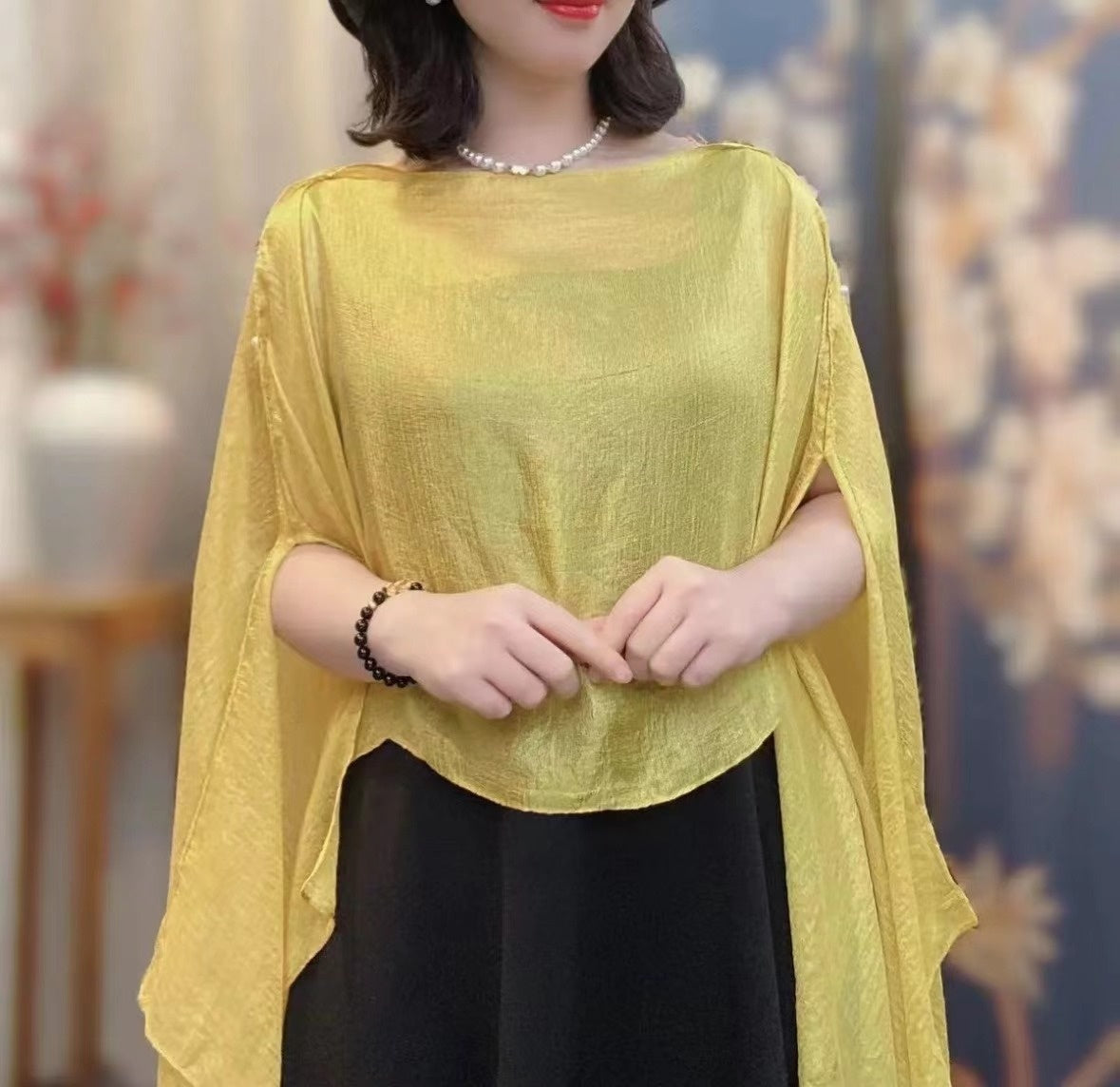 Solid Color Vacation Style Fashionable All-match Sunscreen Pullover Scarf Shawl Bright Yellow