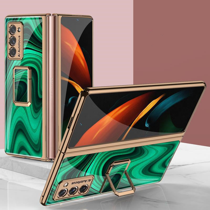 Folding Vertical Clock Phone Case Full Inclusive Personality Male Malachite green SM Galaxy Z Fold2