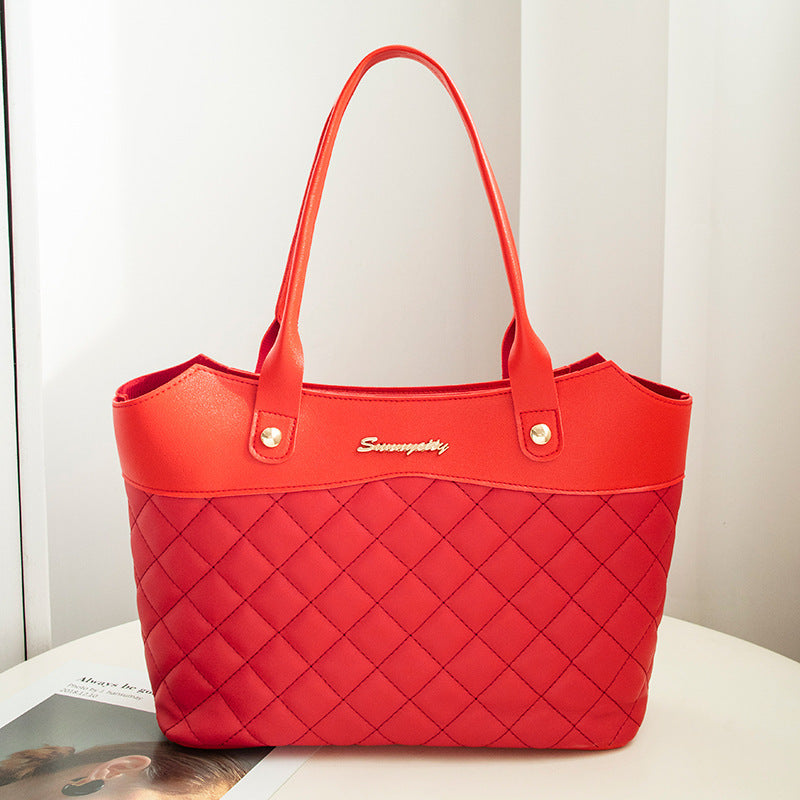 Rhombus Handbag Women Shopping Shoulder Crossbody Bags Red