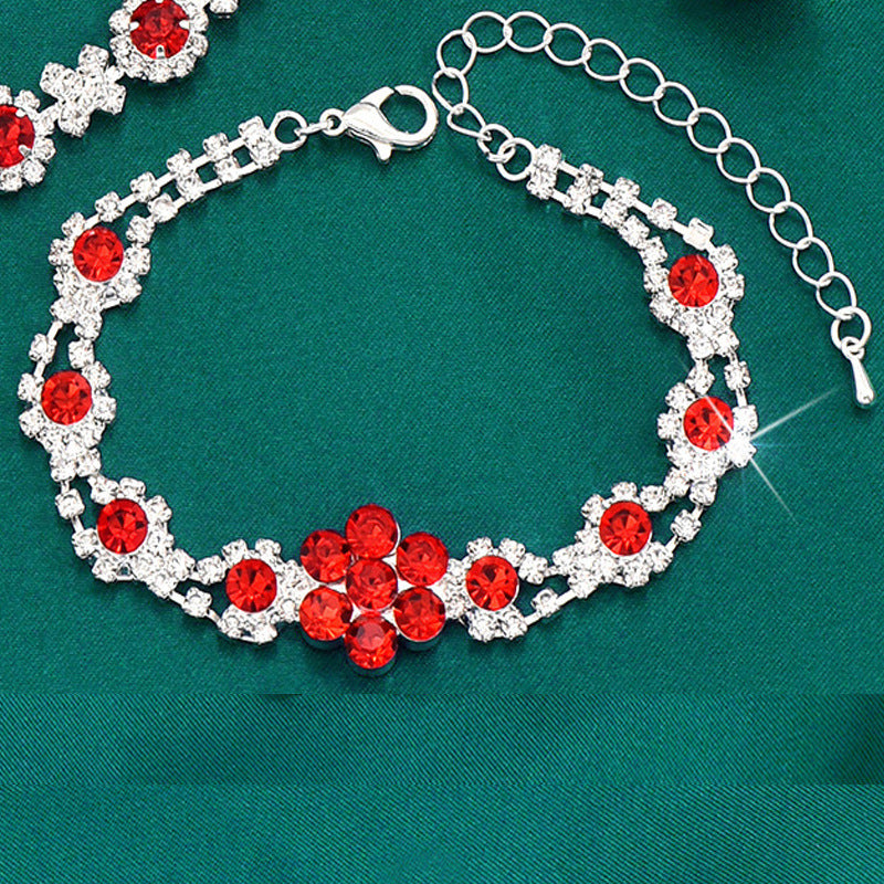 High-grade Crystal Gem Women's Water Drop Necklace Ear Stud Bracelet Ring 660 Red Bracelet
