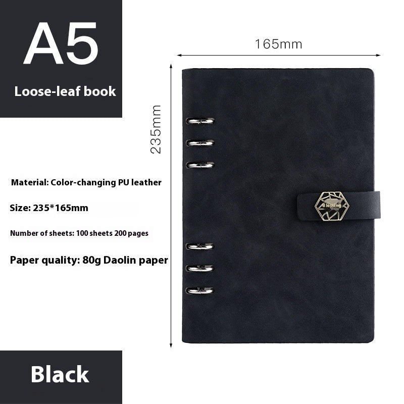 A5 Notebook Loose-leaf Removable Notepad Business Office Meeting A5 Black Blessing Buckle