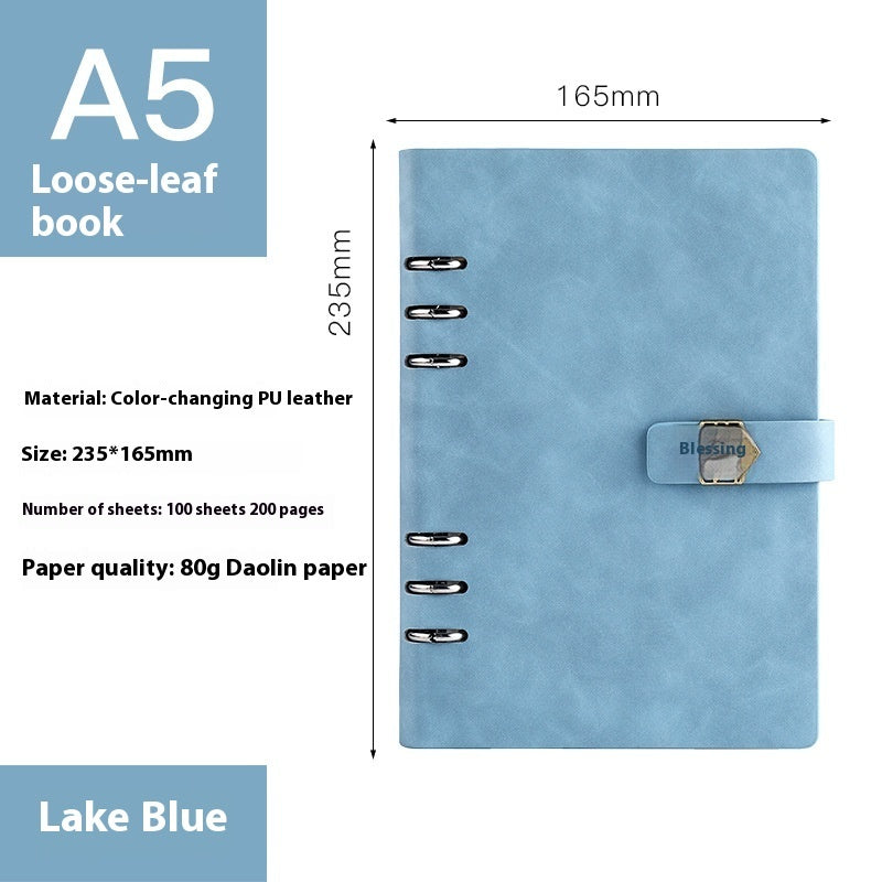 A5 Notebook Loose-leaf Removable Notepad Business Office Meeting A5 Lake Blue Blessing Buckle