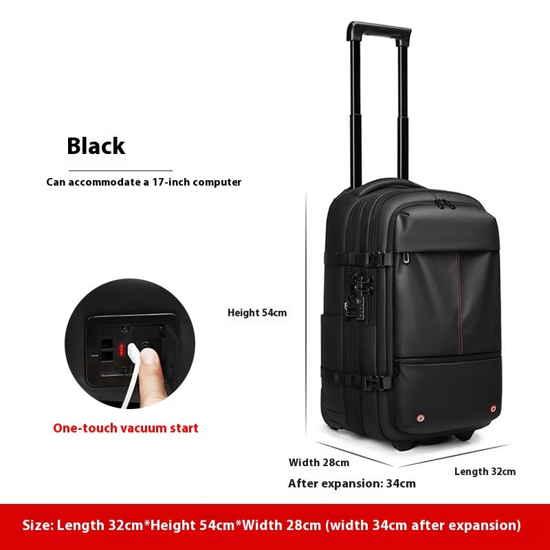 Vacuum Expandable Trolley Backpack Large Capacity Scalable Business Trip Upgraded Black 21 Inches