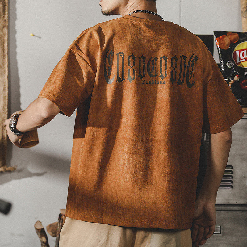Retro Washed T-shirt Heavy Short-sleeved Shirt Men Charcoal Burning Coffee