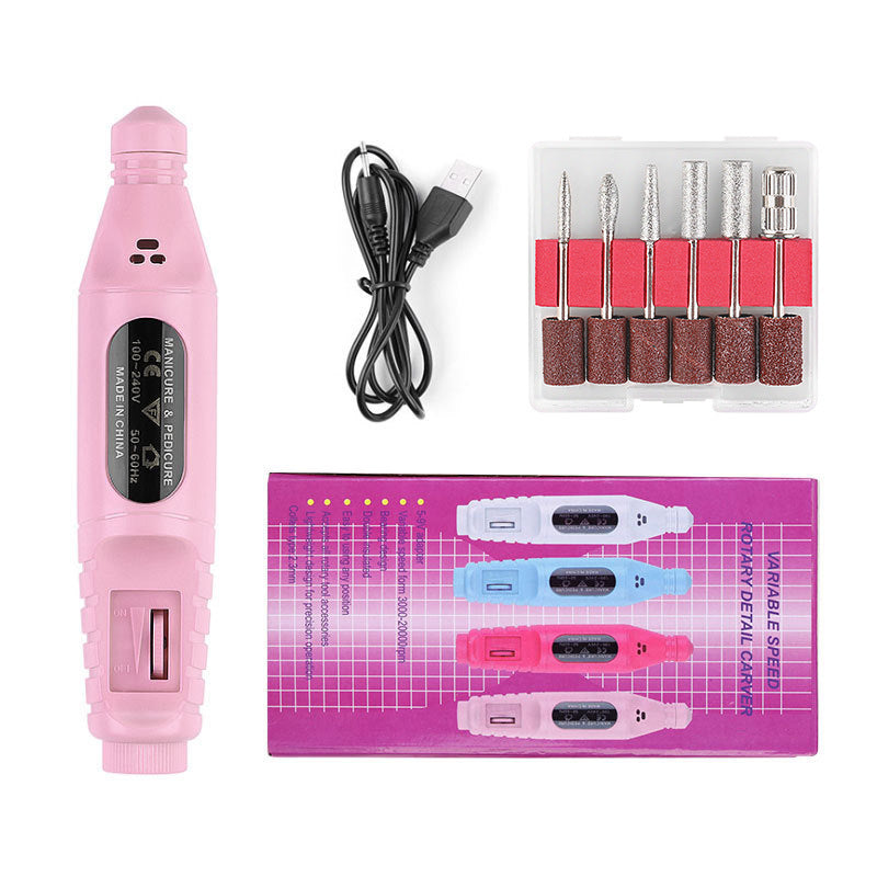 Nail Pen Polisher USB Cable Portable Manicure Sharpener Nail Tools Pink USB