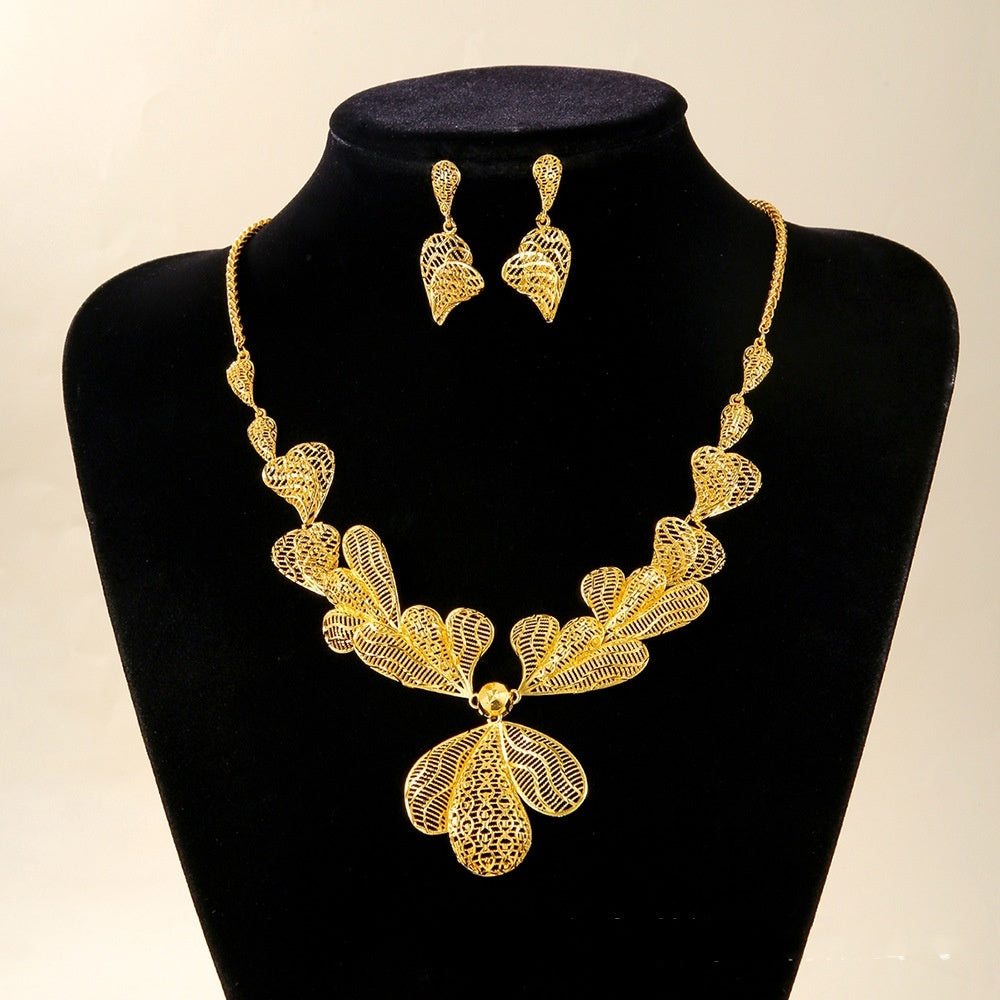 Bridal Necklace Earrings Hollow Carved Jewelry 2color