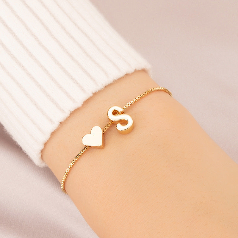 Bracelet Heart-shaped English Letters Letter S