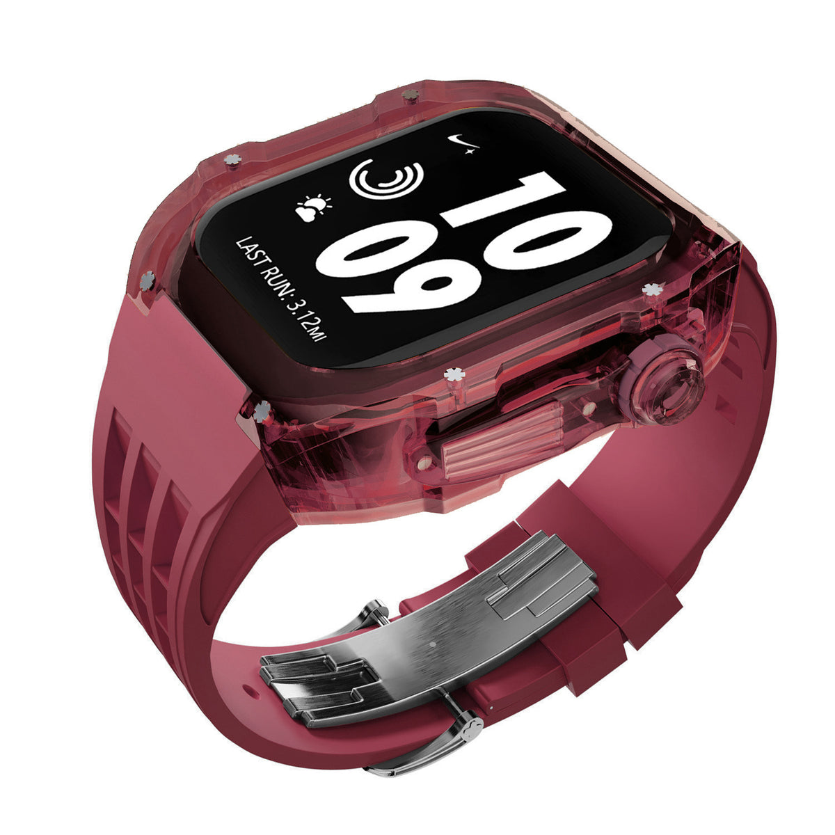 Crystal Transparent Case Fluorine Rubber Strap Transparent Red Wine Red