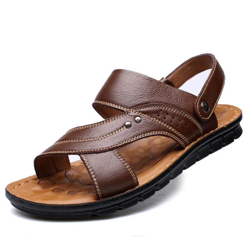 Men Sandals Summer Beach Shoes Adjustable Back Strap Design Slippers Slides Brown