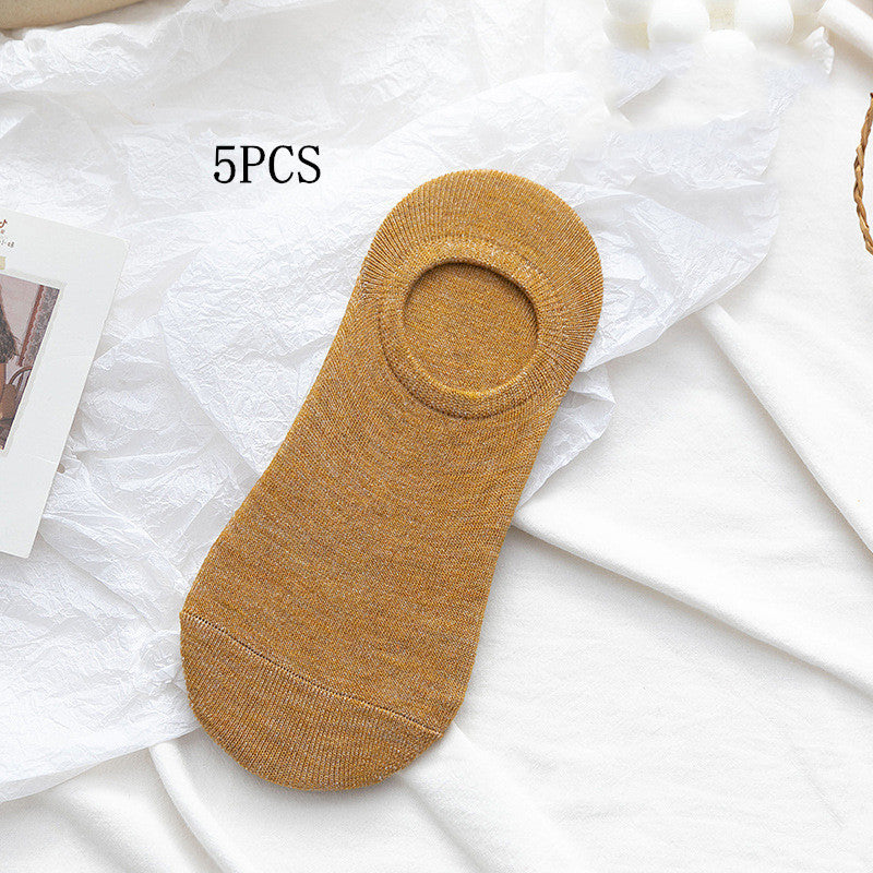 Socks Men And Women Solid Color Boat Socks Spring Invisible Socks Socks Socks Net Red Men'S Socks Female turmeric 5PCS